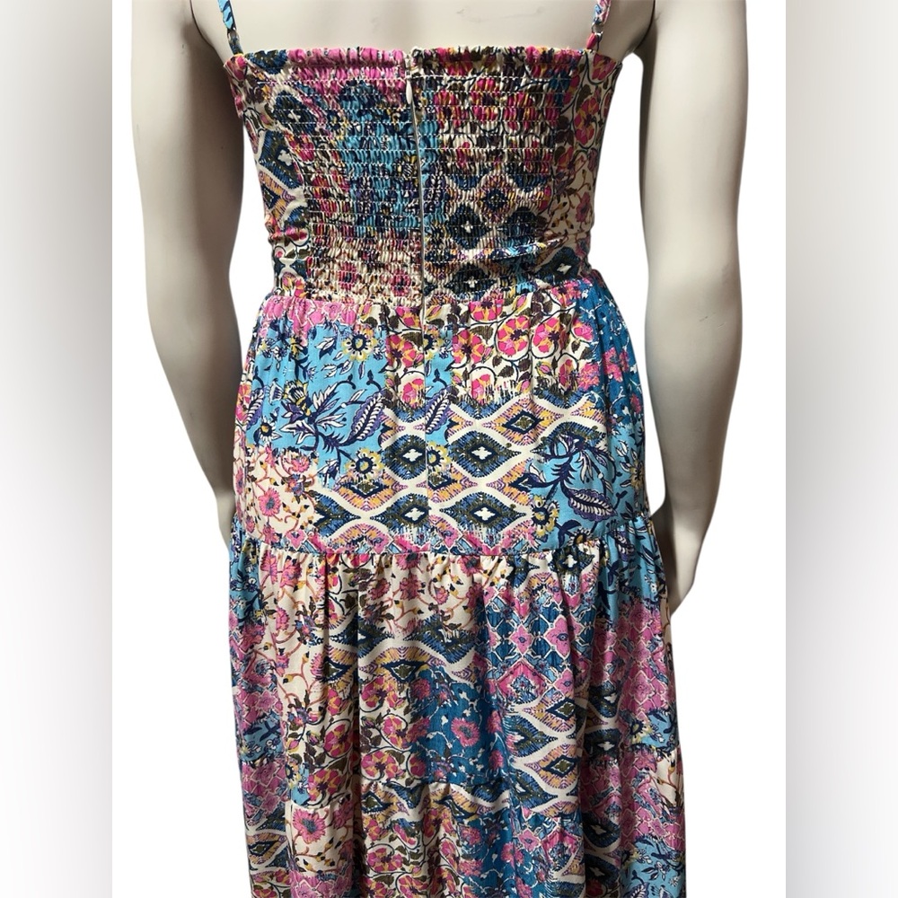 Eliza J 8 Sweetheart Tie Front Patchwork Print Crepe De Chine Maxi Dress Pockets - Picture 7 of 12